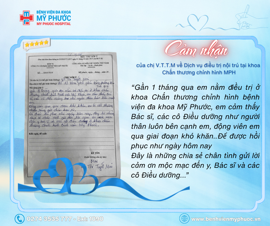 Thư cảm ơn tập thể và nhân viên Khoa Ngoại Chấn Thương Chỉnh Hình - MPH